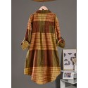 Plus Size Plaid Print Shirt, Casual Long Sleeve Button Front Shirt, Women's Plus Size&nbsp;Clothing