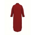 Plus Size Casual Dress, Women's Plus Solid Long Sleeve Button Up Lapel Collar Shirt Maxi Dress