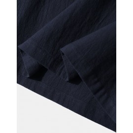 Mens Solid Color Texture Button Design Cotton Long Sleeve T-Shirts