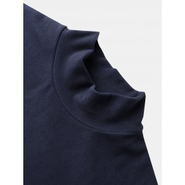 Mens Solid Color High Neck Plain Basics Long Sleeve T-Shirts