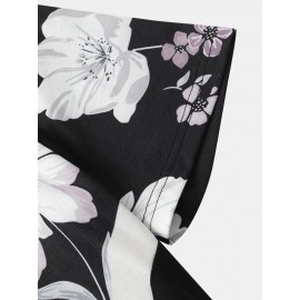 Mens Floral Print Black Crew Neck Short Sleeve Street T-Shirt