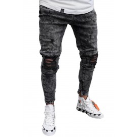 Gray Distressed Slim-fit Men's Jeans