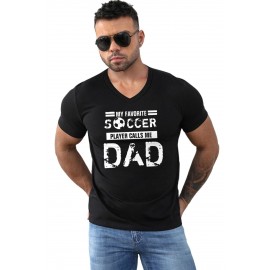 Black SOCCER DAD Letter Graphic Print V Neck T Shirt
