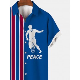 Mens Striped World Soccer Print Patchwork Short Sleeve Shirts