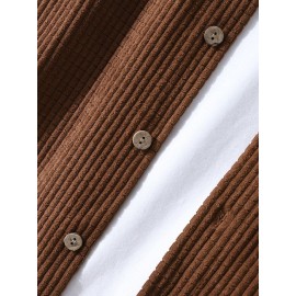 Mens Corduroy Solid Color Button Casual Long Sleeve Shirts With Pocket